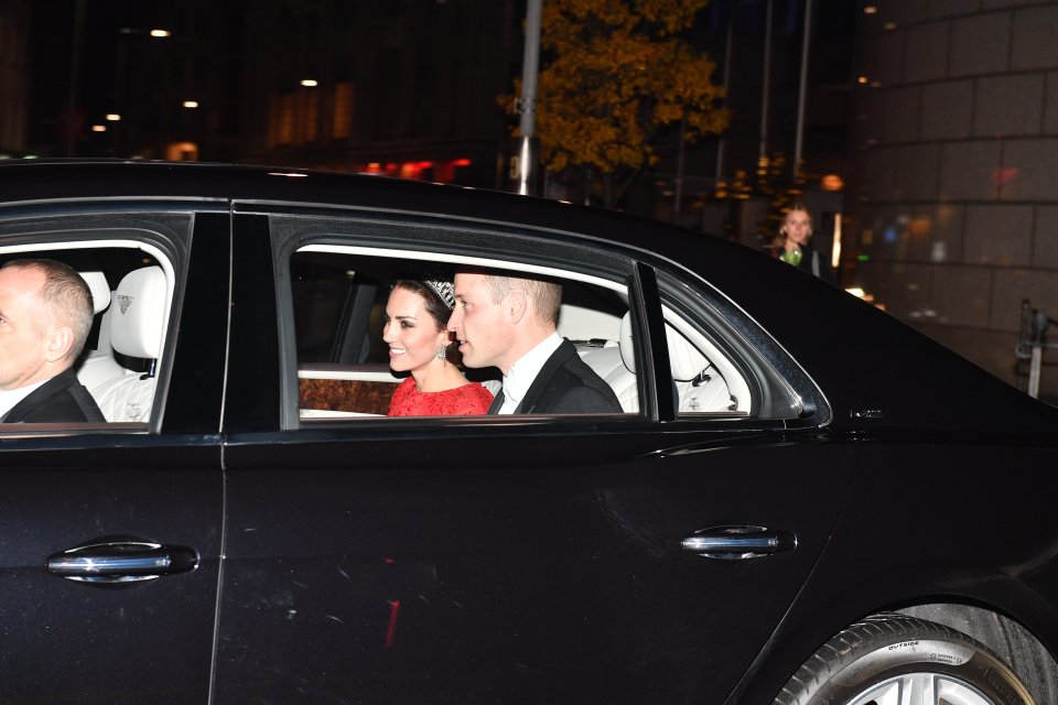 The Royal couple took a night off from the kids as they arrive at the Queen's annual do, pictured leaving Kensington Palace