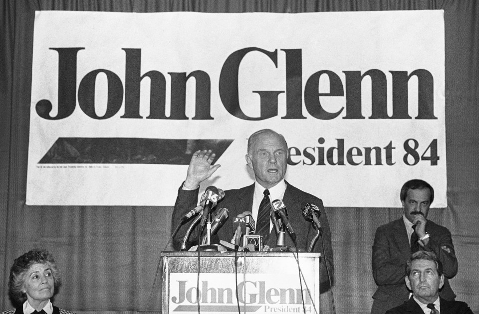  Sen. John Glenn pictured at a rally as he sought support for his presidential campaign in 1984