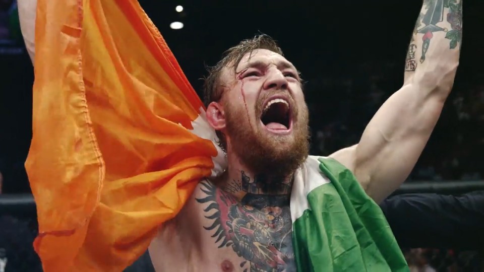 UFC ruler Conor McGregor also features with an Irish flag celebrating