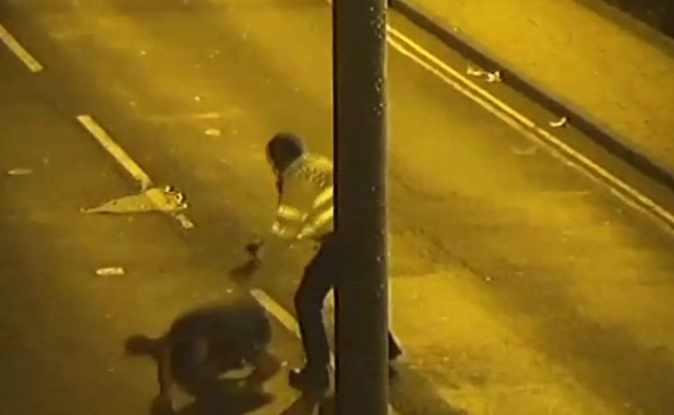  The officer manages to detain him on the ground, as the whole incident is caught on CCTV