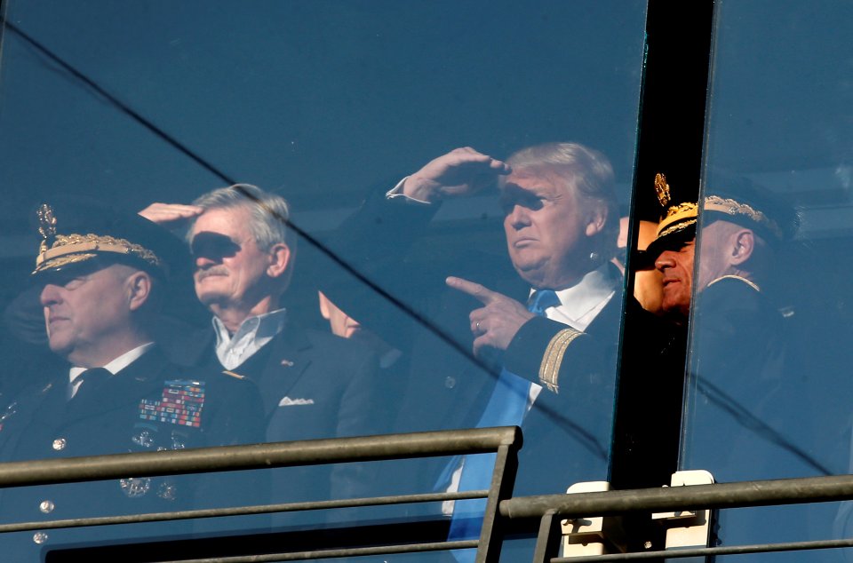  Trump was at the game alongside a number of military top brass and Republican grandees including Rudy Giuliani and Steve Bannon