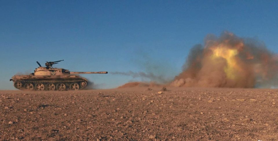  A tank operated by the group firing at Syrian troops east of Palmyra city as ISIS recaptured the city