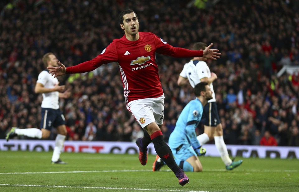 Henrikh Mkhitaryan celebrates his great goal against Tottenham