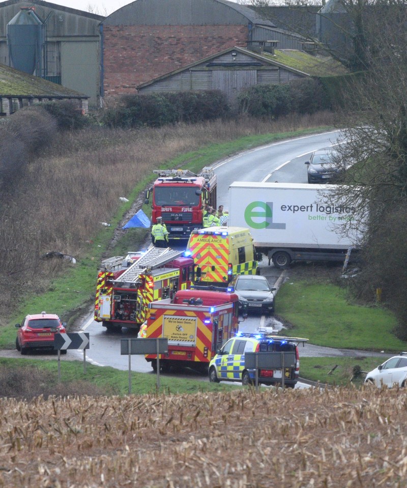 The crash scene on the B1188 on Monday, January 11, where Ruth Dickinson, 77, and her husband Brian Dickinson, 82, from Woodhall Spa were killed