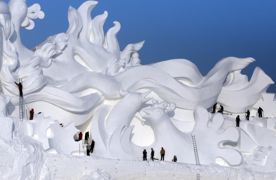  The sculptures are forged out of giant blocks of ice taken from the frozen Songhua River