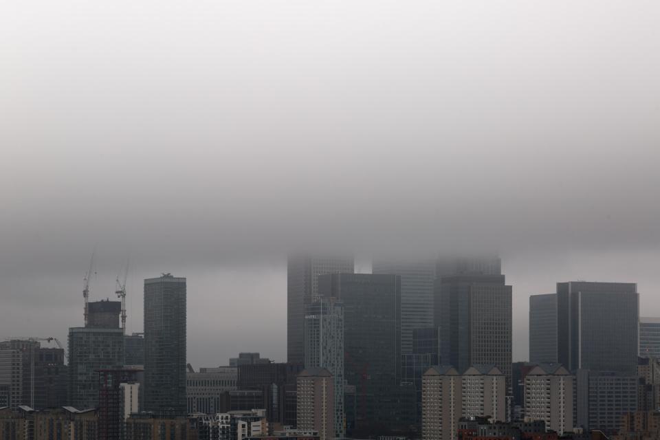  Fog has already begun sweeping into parts of the UK this week, as Canary Wharf in London saw