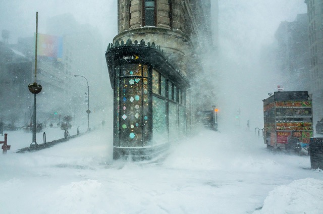 The Flatiron Building in New York City in the middle of winter. The image won an Architecture And Spaces award for Italian photographer Michele Palazzo