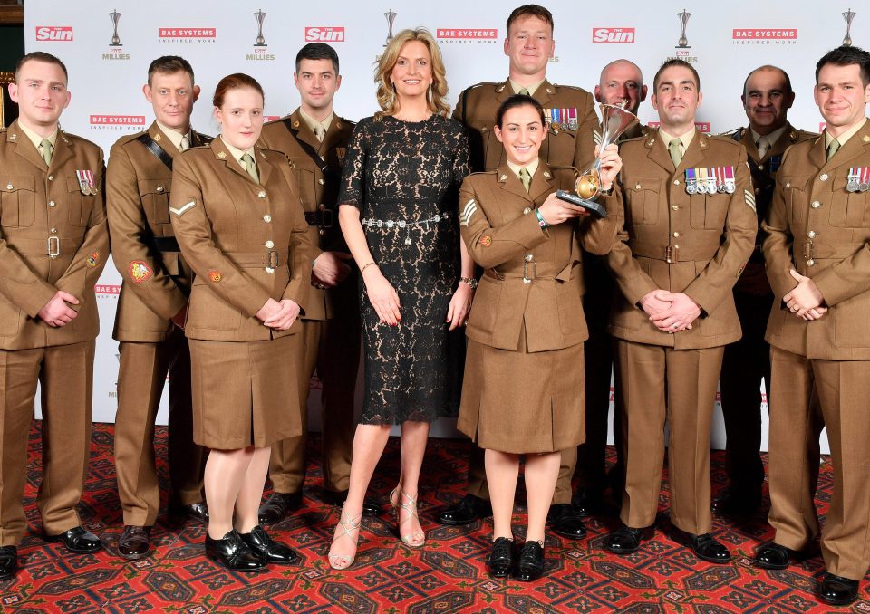  Penny Lancaster proudly stands with the 11 Explosive Ordnance Disposal EOD) Regiment