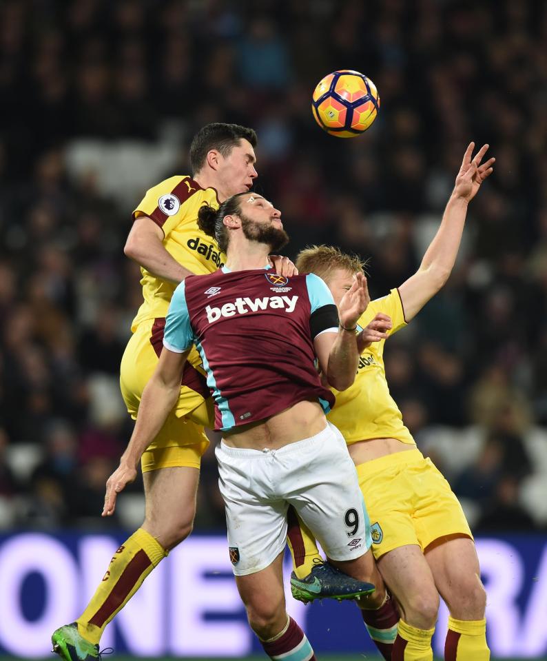  Keane battles for the ball with West Ham striker Andy Carroll