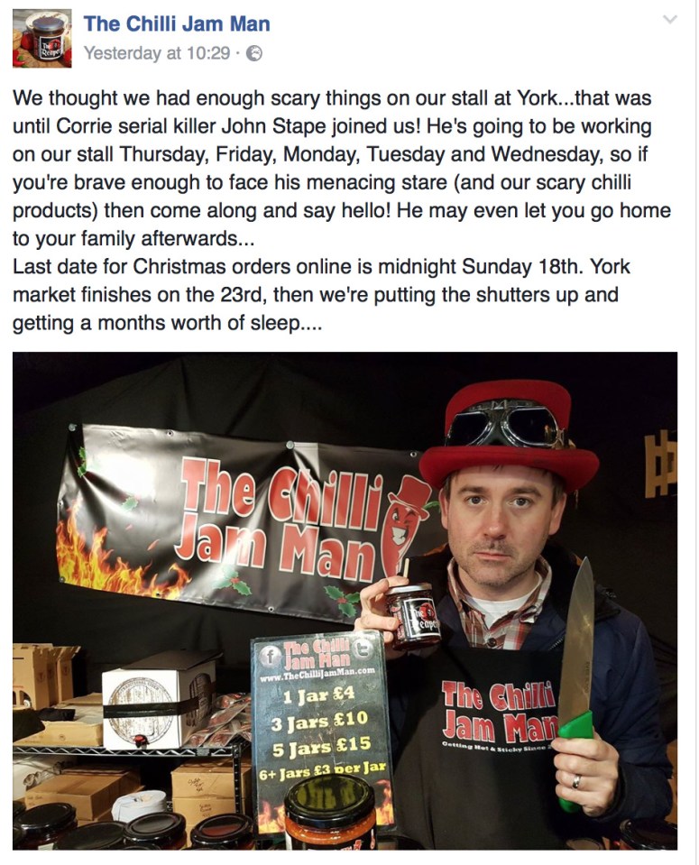  Graeme Hawley is now plying his trade selling chilli jam in the run-up to Christmas