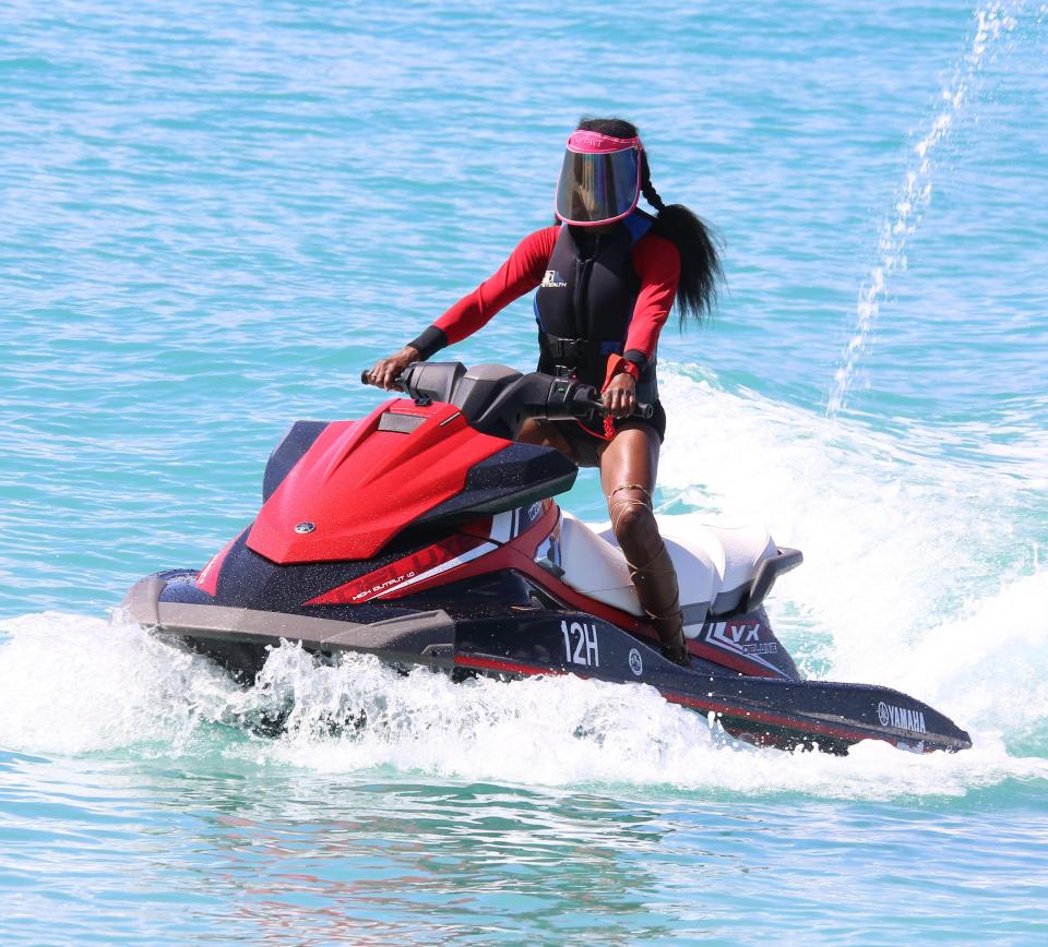  She also took to the ocean on an impressive jet ski