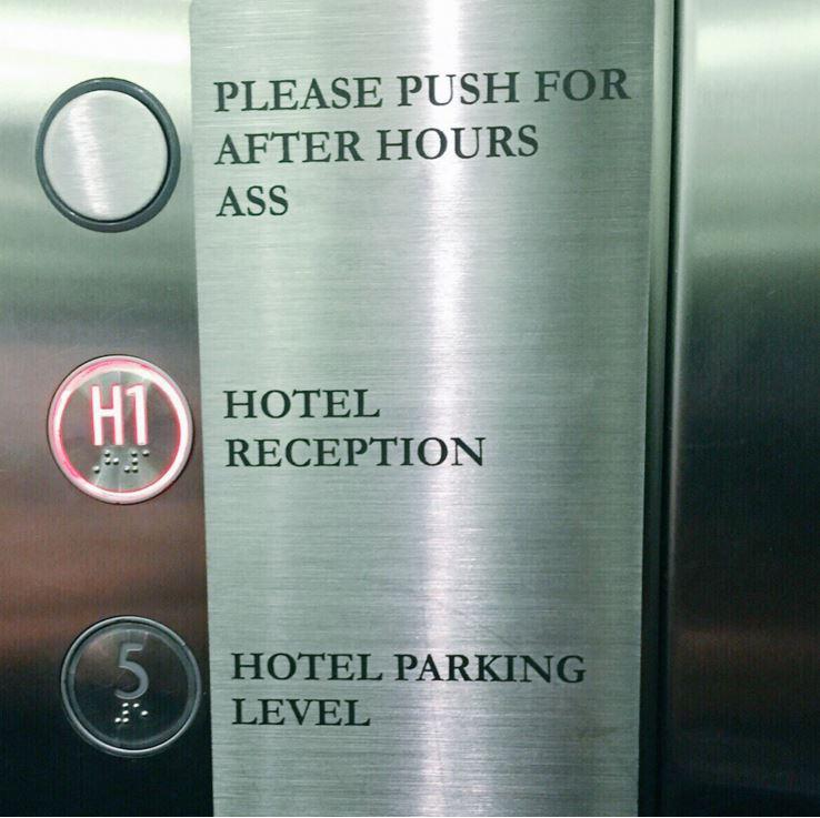 Some creative vandalism means this hotel lift is offering guests an x-rated type of customer service 