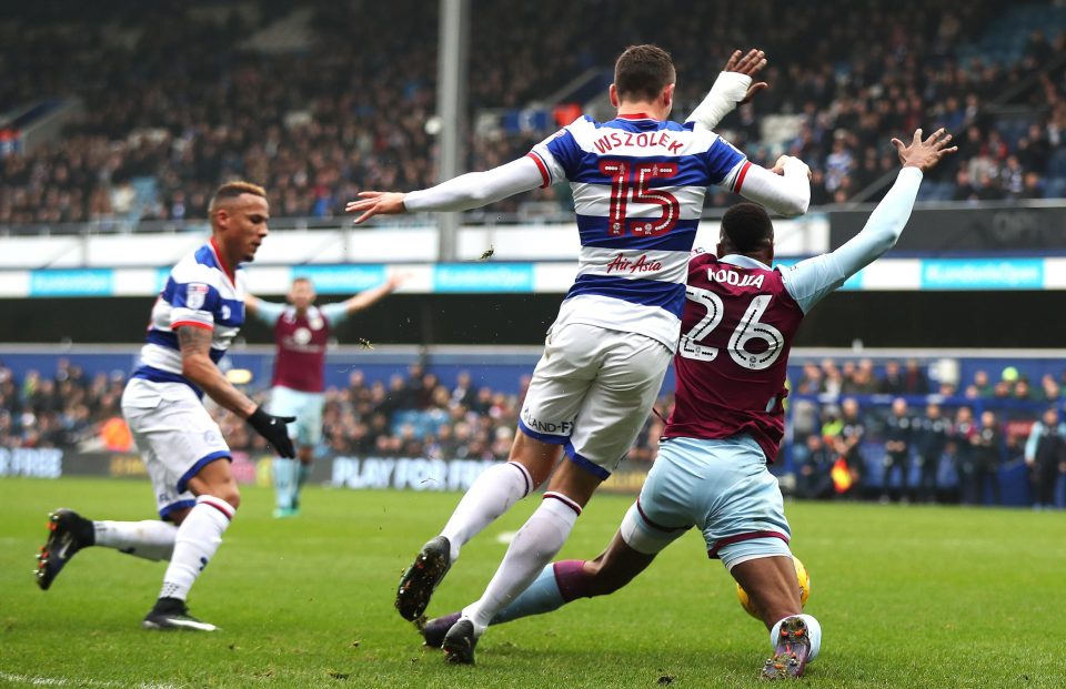  The QPR midfielder fouled the striker on the half hour mark