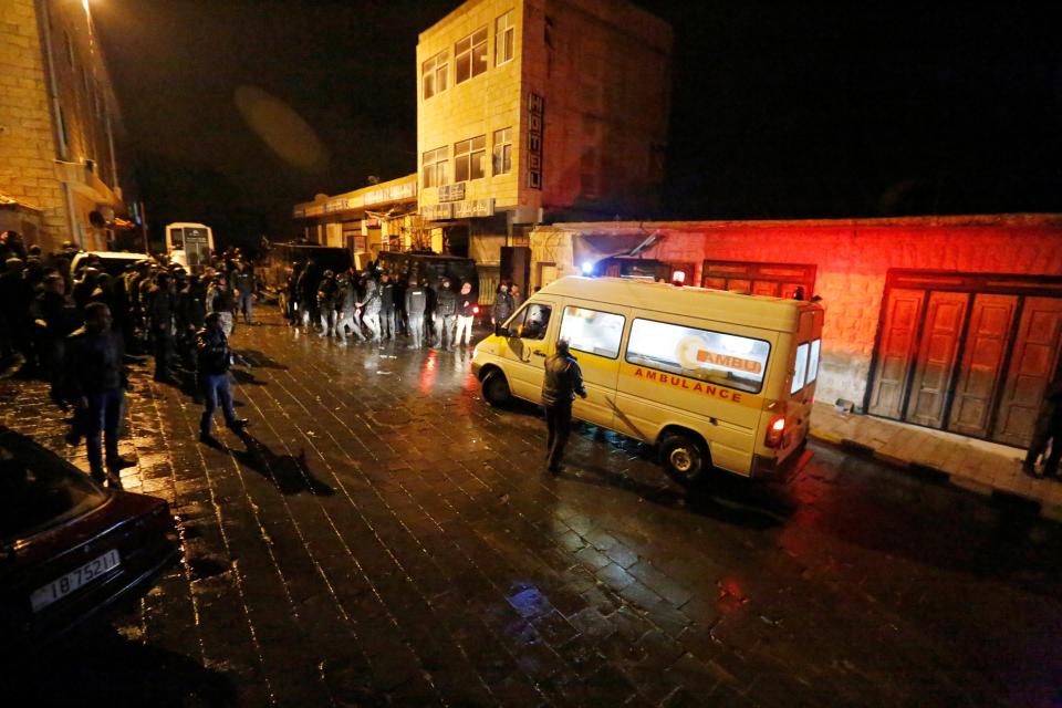  Jordanian cops swarm across the Karak Castle area where the shooting occurred