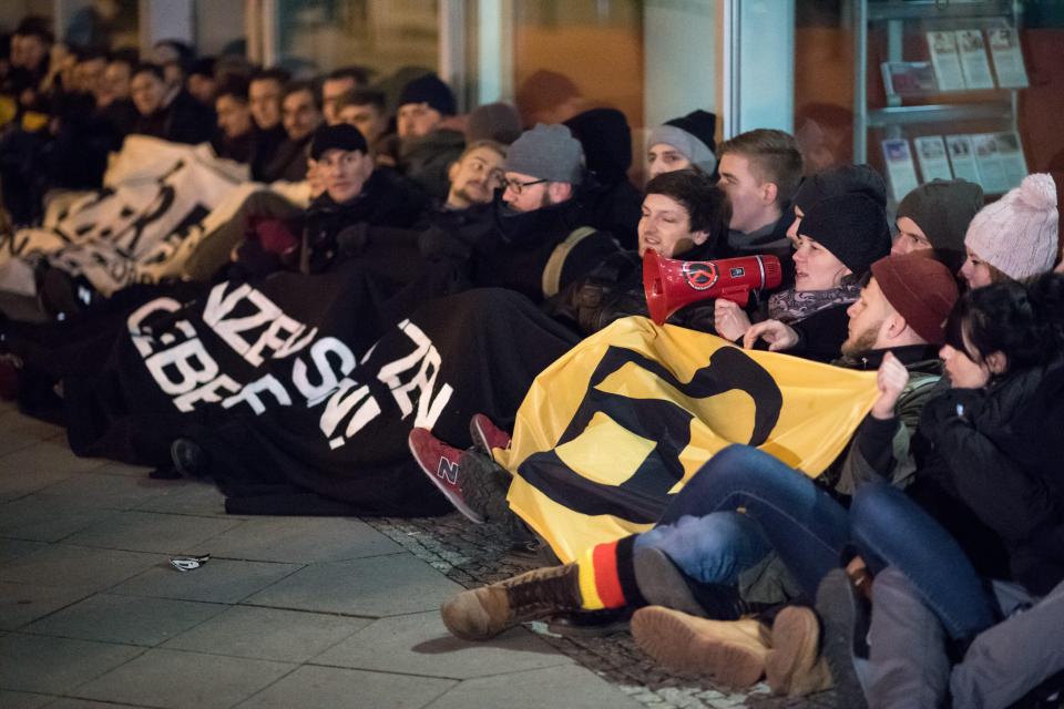 Participants of a vigil of right-wing groups in front of the German Chancellery