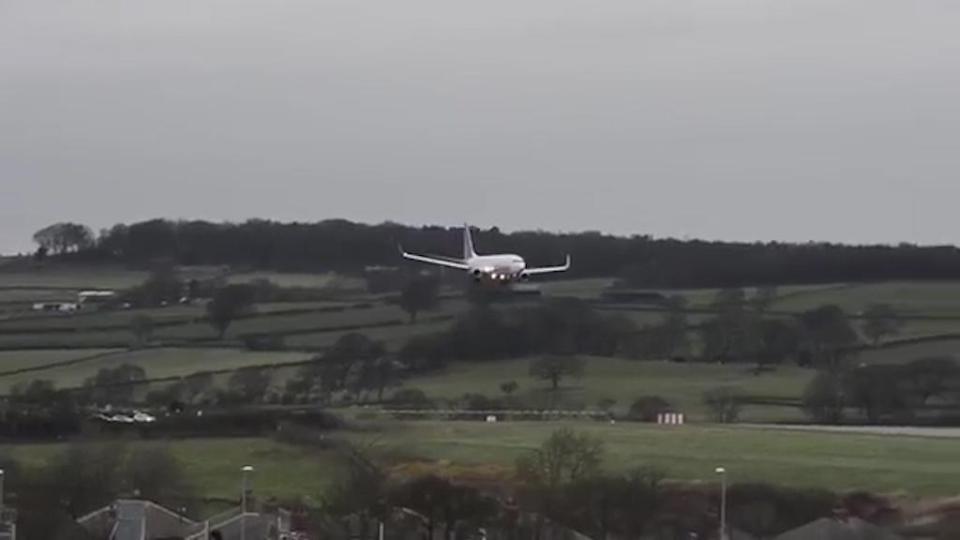  Another plane lurches to the side as it approaches Leeds during Storm Barbara