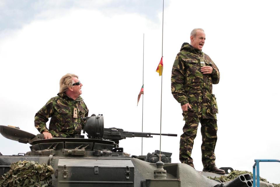  Rick and Francis at the Tank Museum in Bovington during the recording of the video of In The Army Now 2010