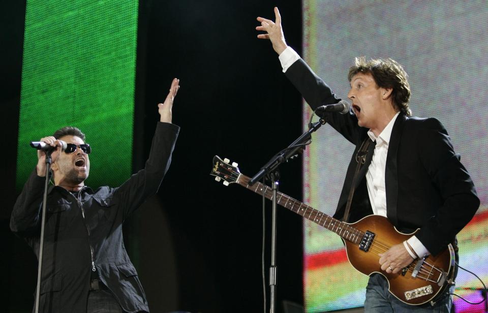  George Michael and Paul McCartney perform at the Live 8 concert in Hyde Park in 2005