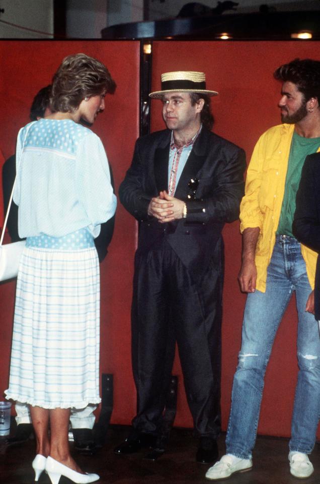  Princess Diana meeting George Michael and Elton John at Wembley Stadium