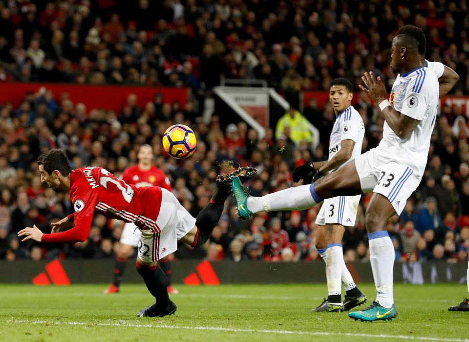 Henrikh Mkhitaryan's outrageous flick flew in from Zlatan Ibrahimovic's cross to give United a 3-0 lead