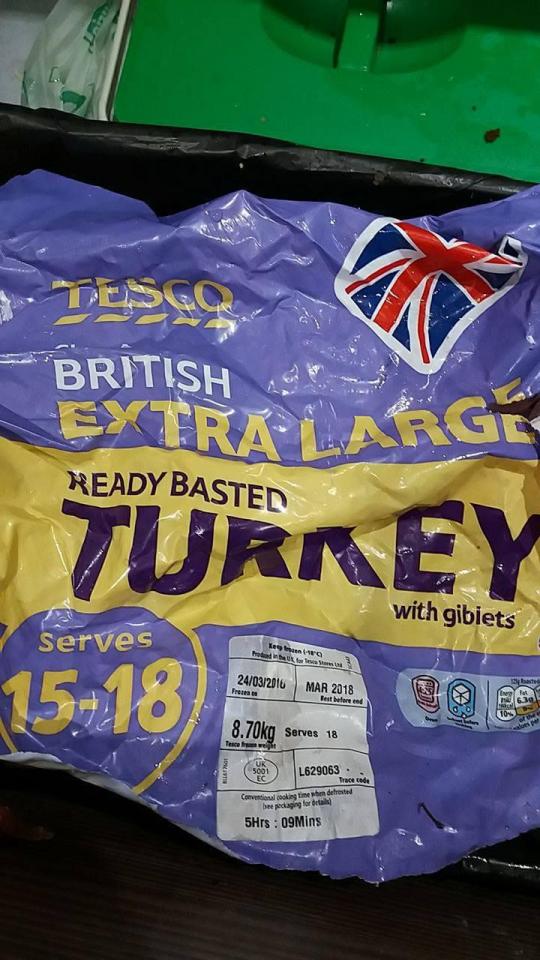  The turkeys were bought from frozen from Tesco and cooked at home