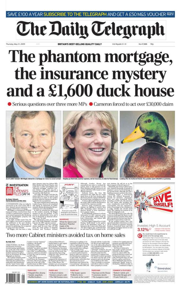  The Daily Telegraph broke the explosive MP's expenses scandal in 2009