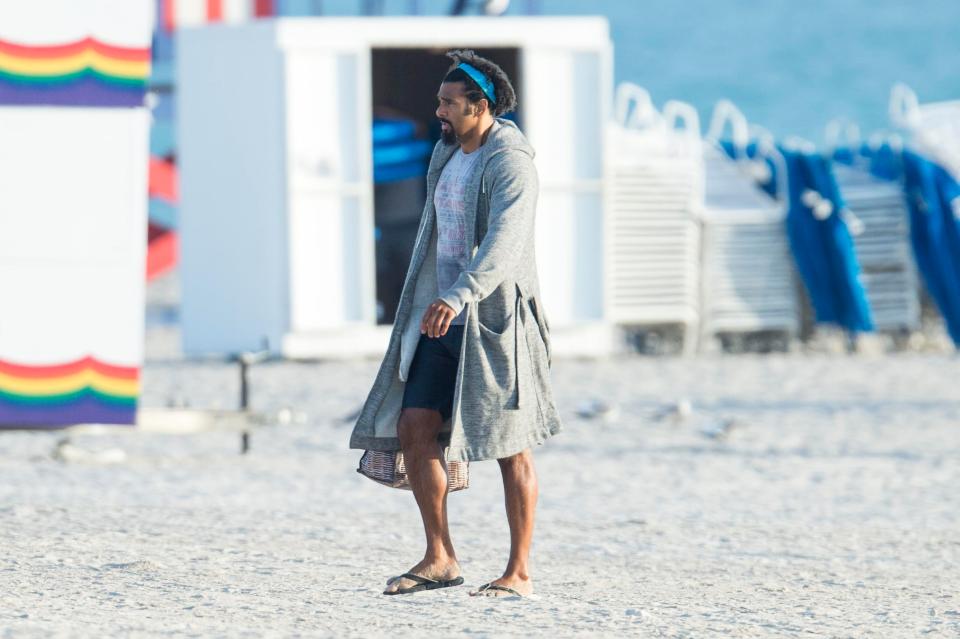  David Haye strolls along Miami Beach