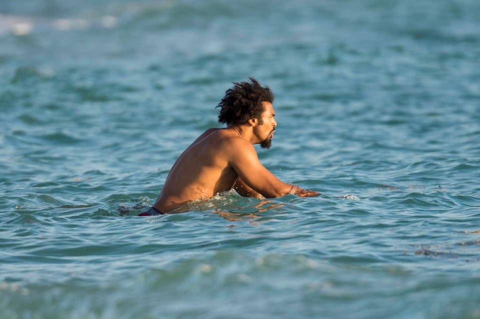  David Haye goes for a swim on Miami Beach