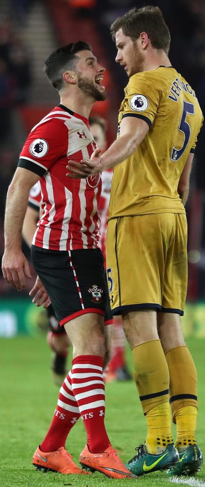 The Spurs defender got tough with Saints striker Shabe Long