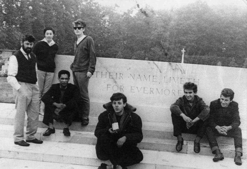  (Left to right) Beatles manager Allan Williams, his wife Beryl, Williams' business partner and singer Lord Woodbine, Stuart Sutcliffe, Paul McCartney, George Harrison