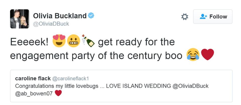  Olivia has promised an epic engagement party when they return from America