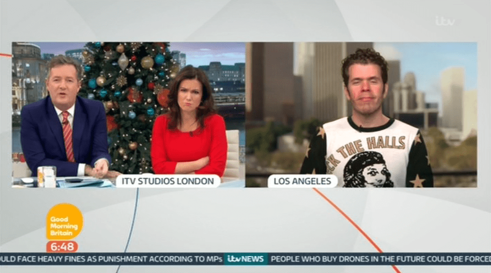 The American blogger was appearing live from LA while chatting with presenters Susanna Reid and Piers Morgan 