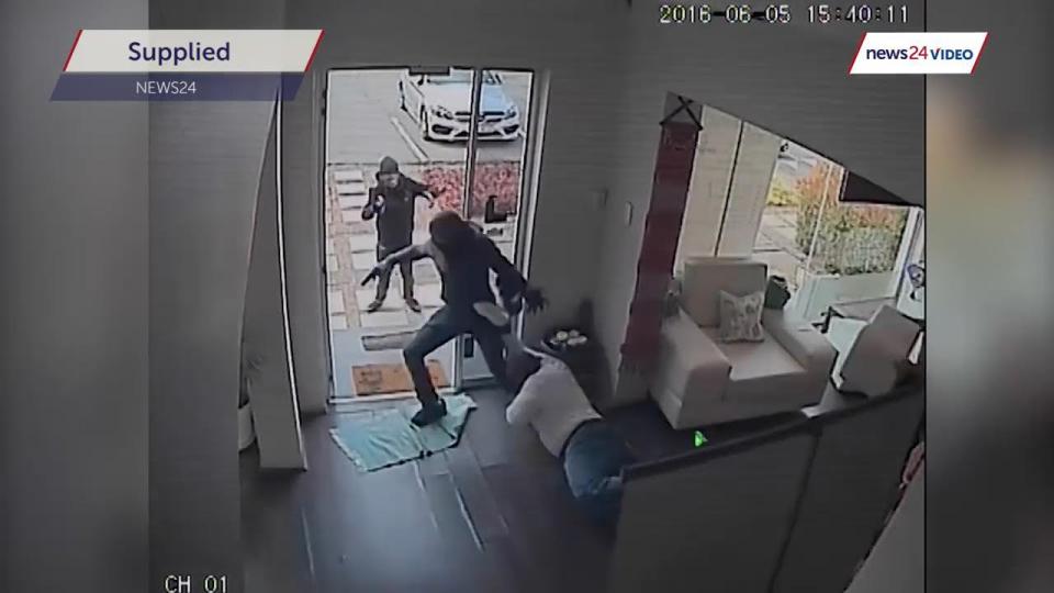  CCTV shows APC Phahlane falling to the floor in the fracas with the gun-toting raiders