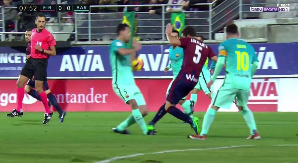  Sergio Busquets is injured after a nasty ankle stamp