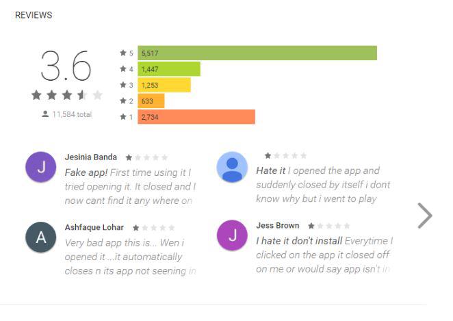  This image shows how the malware gave itself fake five star ratings on Google Play, before real people revealed the truth about it