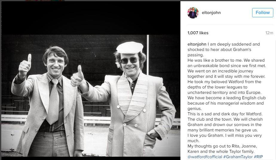  Former Watford owner Elton John lead tributes to Taylor