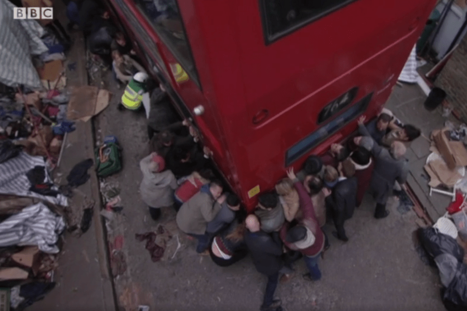  The residents of Albert Square came together to lift the bus off Martin Fowler