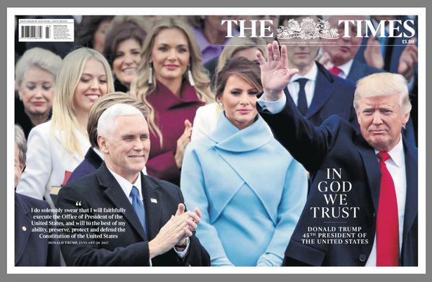  The Times had a wrap around photo of First Lady Melania and Deputy Mike Pence, along with some of Trump's family