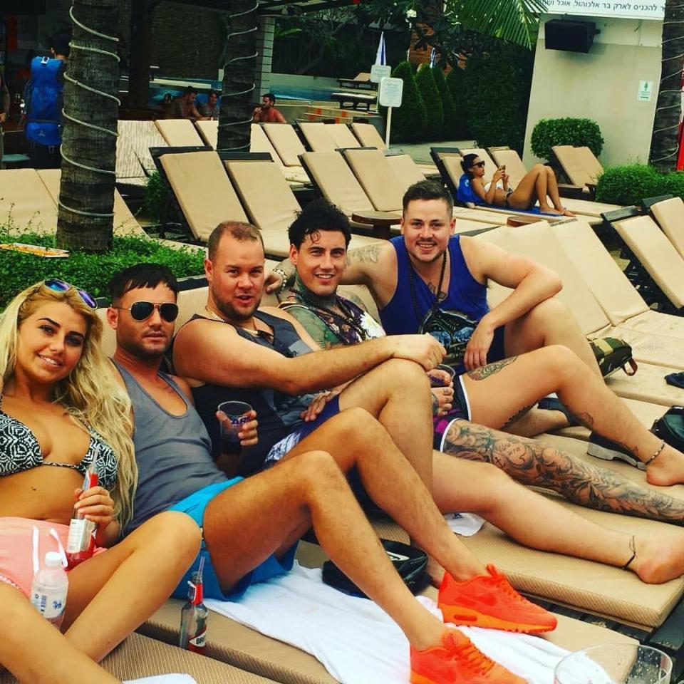 Sian and her friend, left, with Jeremy and his two pals in Thailand 