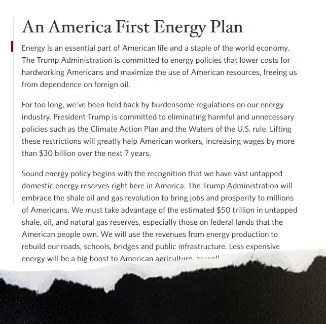  As Trump spoke the climate change page on the White House website was removed and replaced with the "America First Energy Plan"