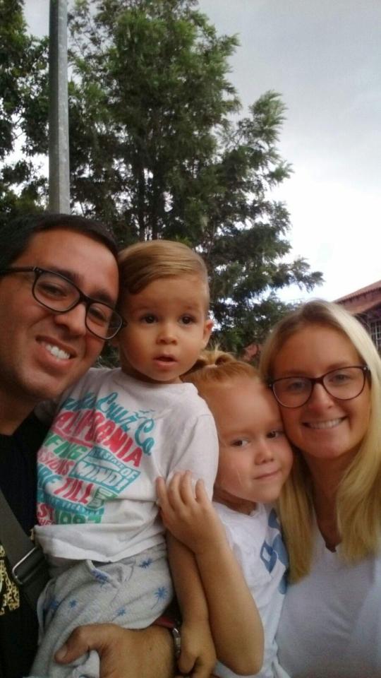  Melanie was travelling with her young children Felicia and Remy Clay, pictured centre, on the easyJet flight. Her partner Pablo, pictured left, had already returned to Spain