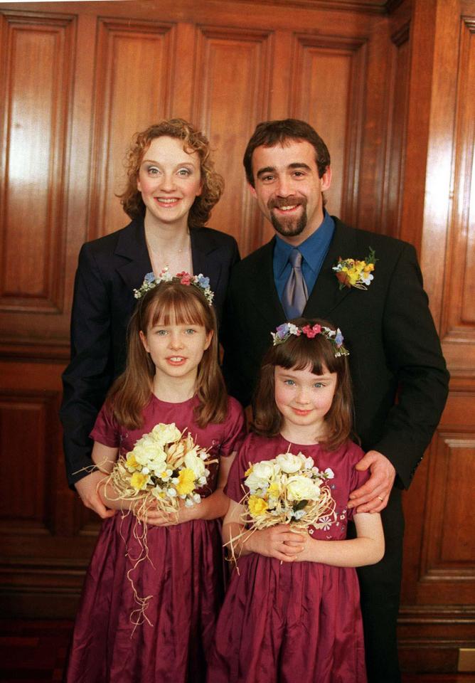  Helen as Rosie Webster with on screen sister Sophie at characters Alison Wakefield (Naomi Radcliffe) and Kevin Webster's (Michael Le Vell) wedding