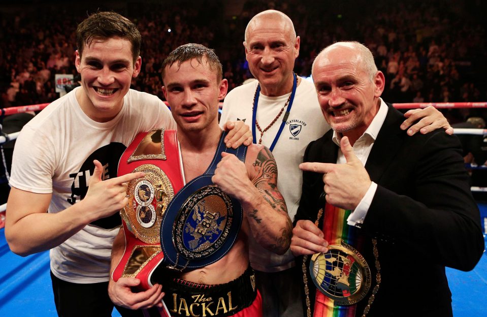  Frampton is trained by Shane McGuigan (left) and managed by legendary former boxer Barry McGuigan (right)