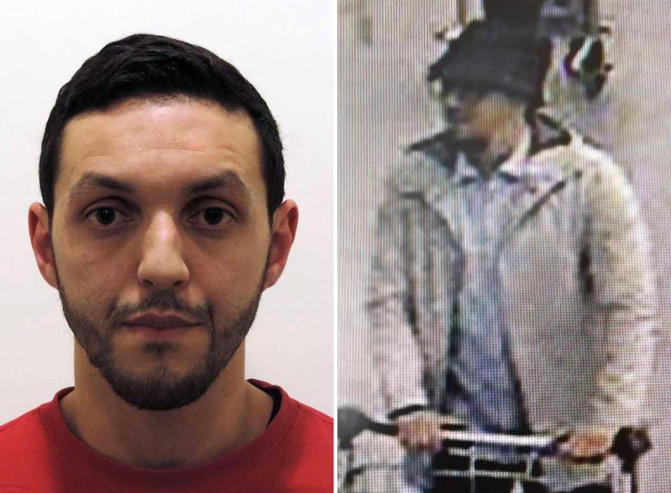  Terrorist Mohamed Abrini (L) and a screengrab from the airport CCTV showing a suspect of the Brussels Airport attack