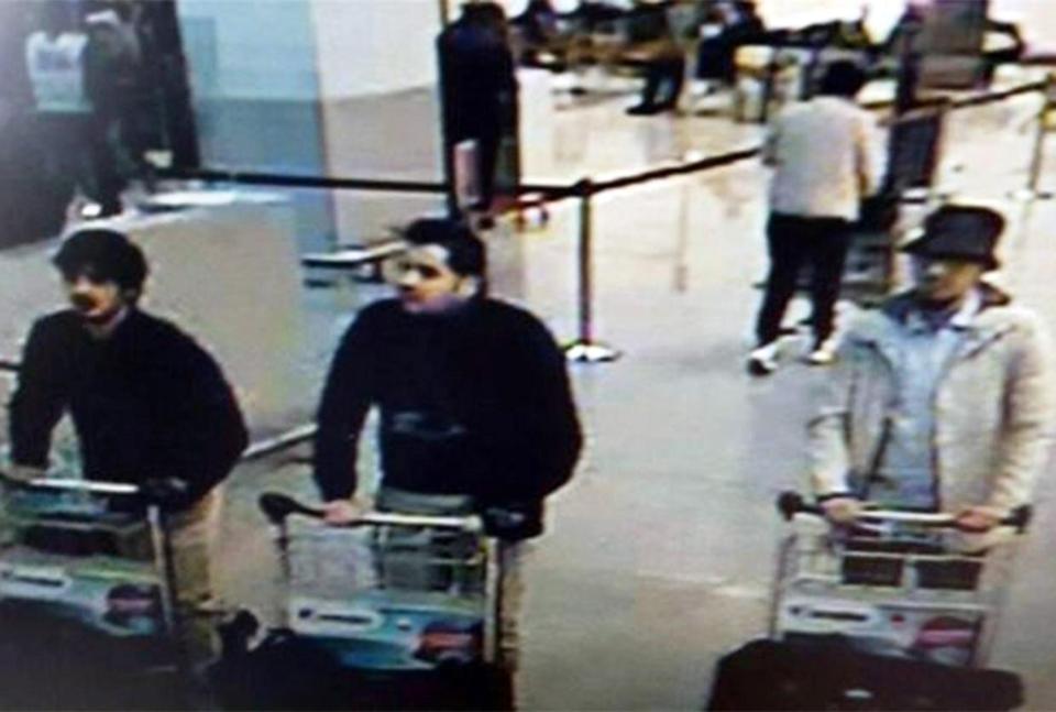  Mohamed Abrini, Ibrahim El-Bakraoui and Najim Laachraoui shortly before they detonated suicide bombs in the departure hallof the airport