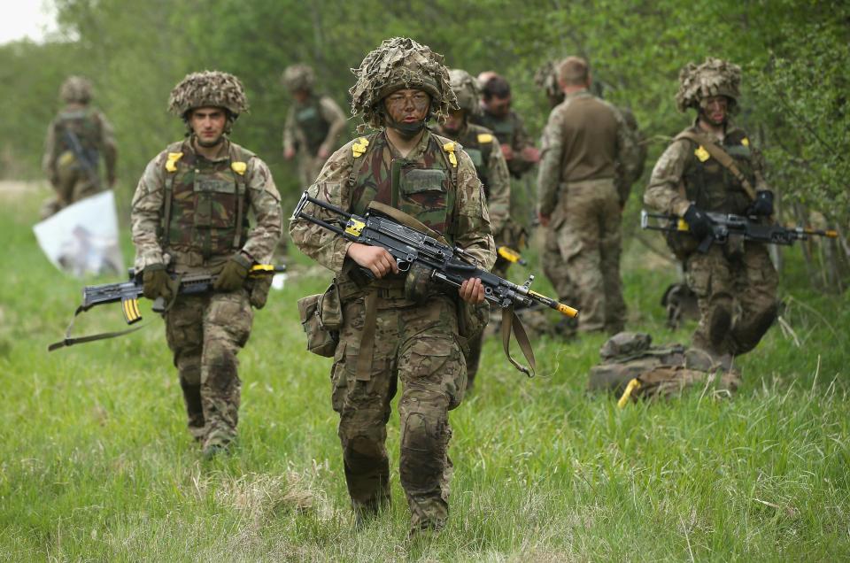  British troops take part in an exercise in Estonia in 2014 - some are now stationed in Eastern Europe