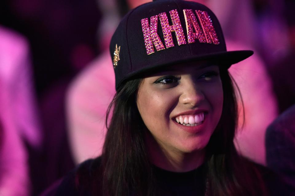 Mariyah Khan, sister of boxer Amir Khan, attends the Canelo Alvarez and Amir Khan WBC middleweight title fight at T-Mobile Arena