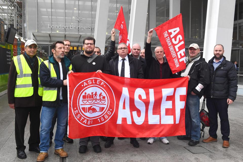  An Aslef picket line at London Bridge station during the last strike by train drivers on Southern Railway only weeks ago