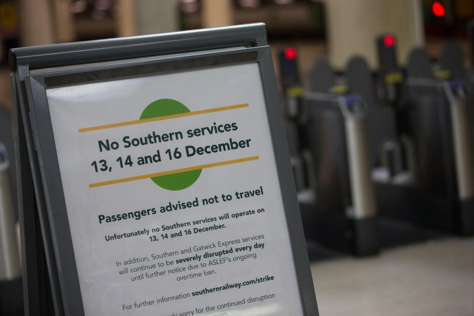  Southern staff were due to walk out for six days from Monday but will now strike for three days and three days later in the month, pictured is a sign from the last industrial action last month