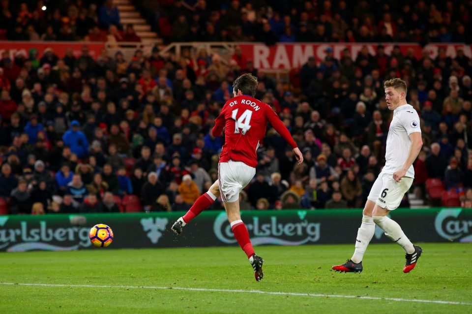 De Roon has scored two goals for Boro this season, his last coming against Swansea three weeks ago